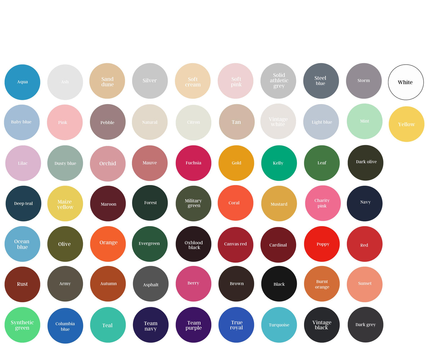 Bella+Canvas Color Chart (Regular)