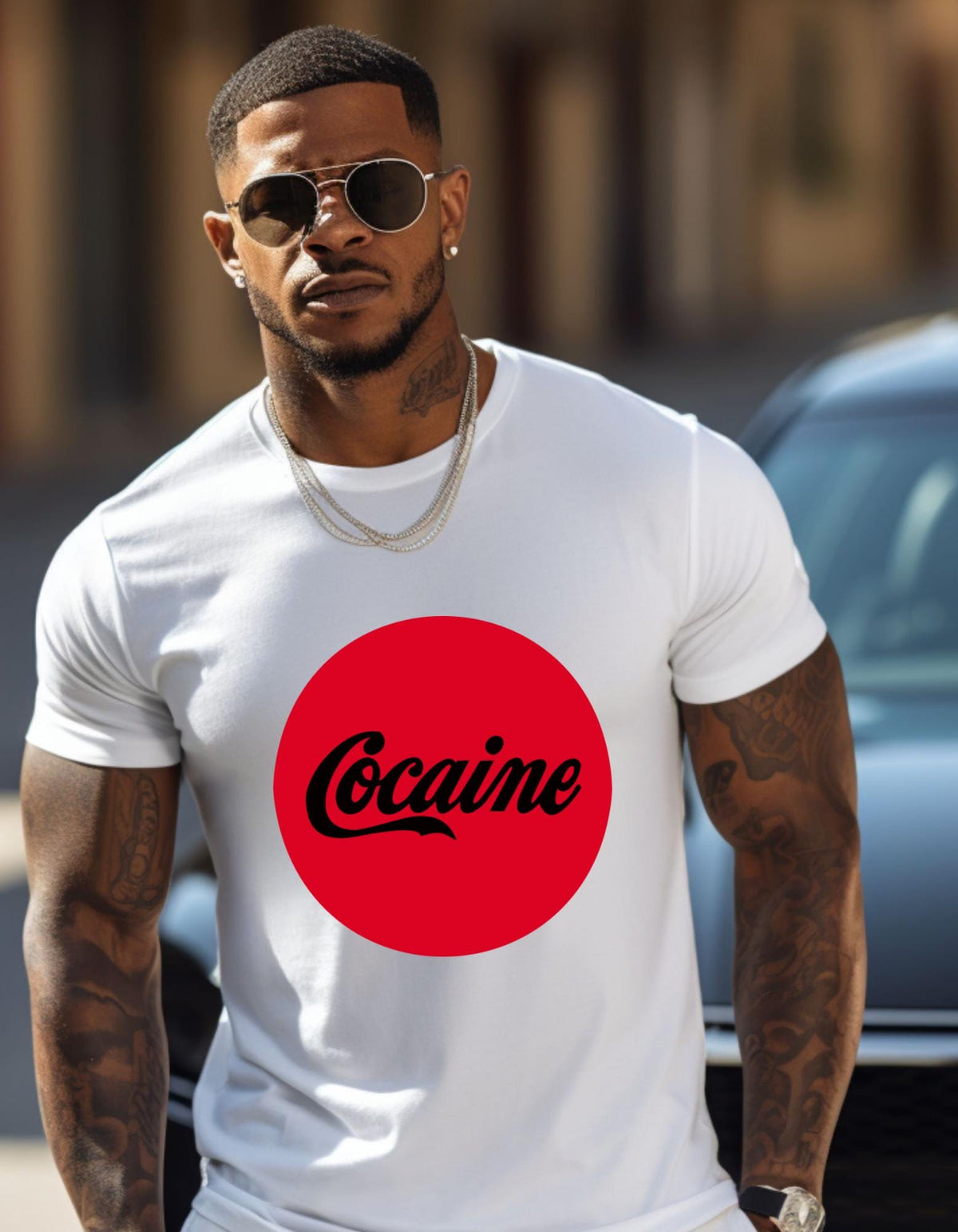 Cocaine Classic Tee. Trendy and Fad Graphic T-Shirt |Crew Neck Sweater|Hoodies.  Adult Shirts. Powder. Underground Party Gear. Retro.