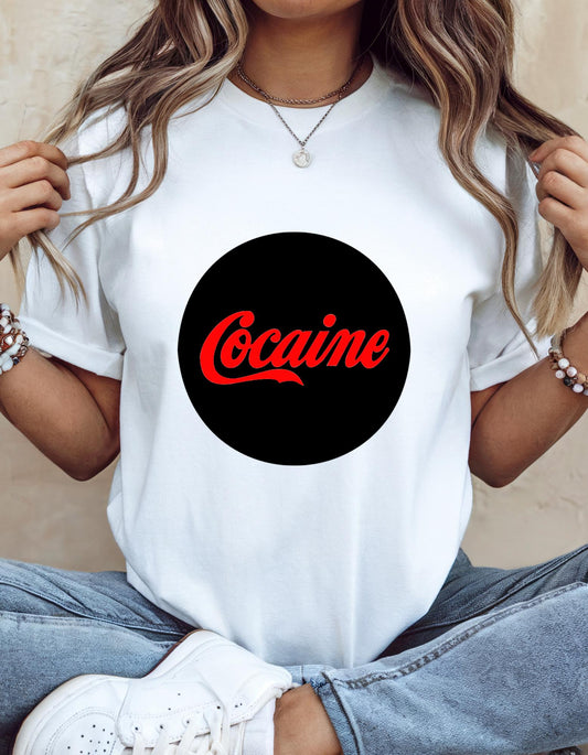 Cocaine Classic Tee. Trendy and Fad Graphic T-Shirt |Crew Neck Sweater|Hoodies.  Adult Shirts. Powder. Underground Party Gear. Retro.
