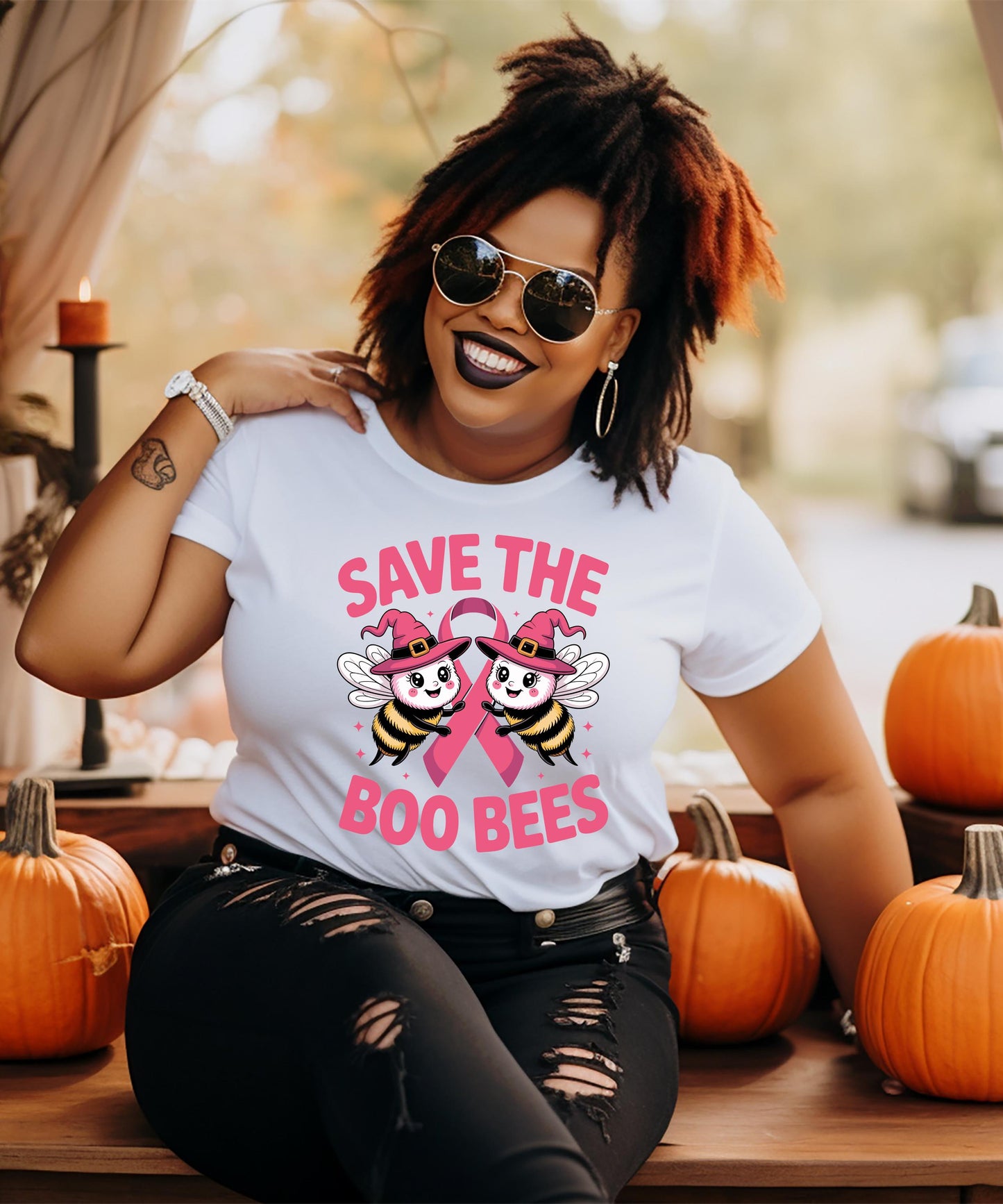 Save the Boo Bees Breast Cancer Awareness T-Shirt| Crew Neck Sweater|Hoodies. Humor and Charm Breast Cancer Awareness.