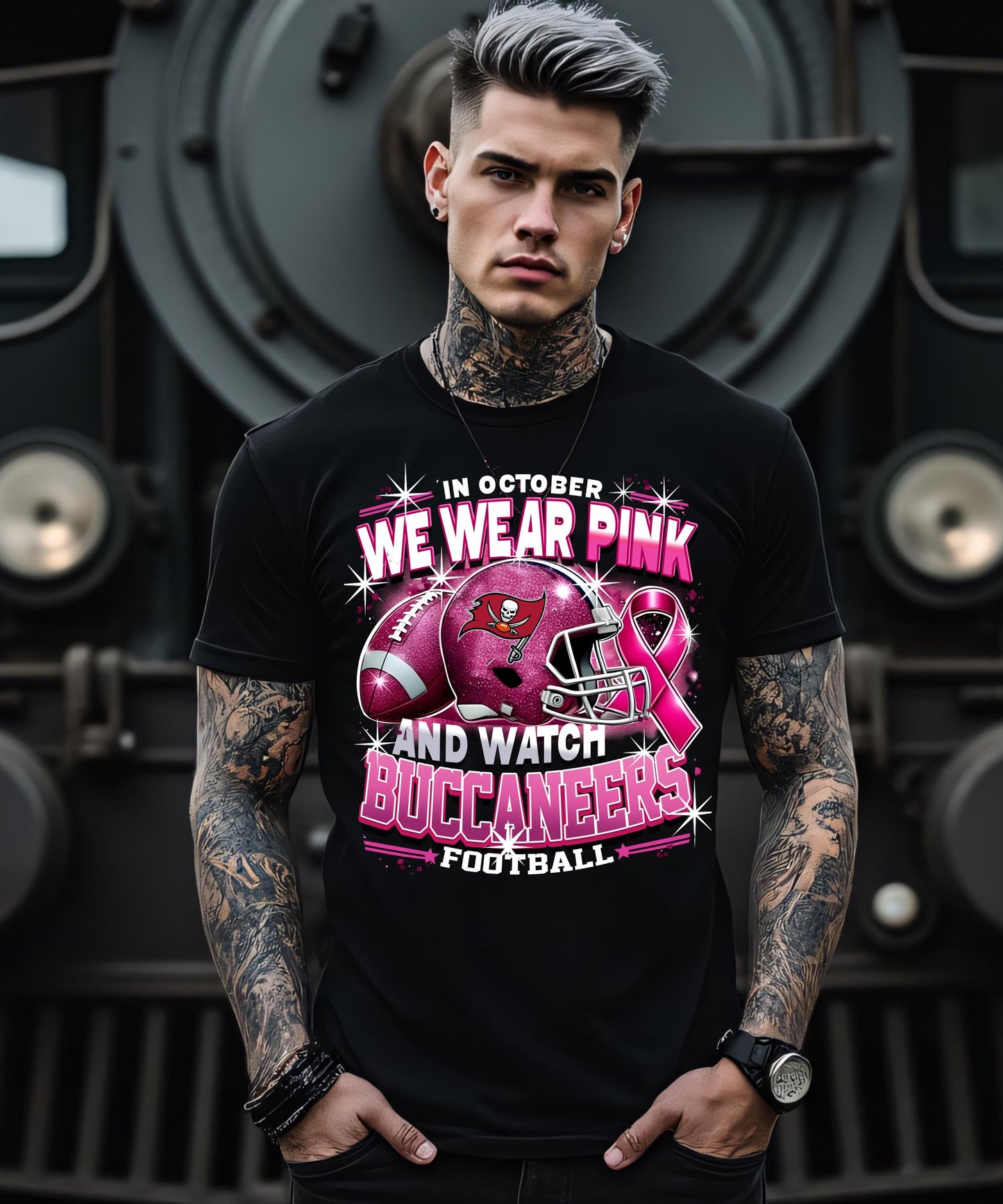 In October We Wear Pink and Watch Football - Breast Cancer Awareness Collection (T-Shirt, Hoodie, Crewneck) - All 32 NFL Teams Available!