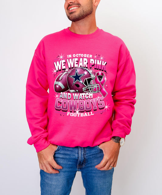 In October We Wear Pink and Watch Football - Breast Cancer Awareness Collection (T-Shirt, Hoodie, Crewneck) - All 32 NFL Teams Available!