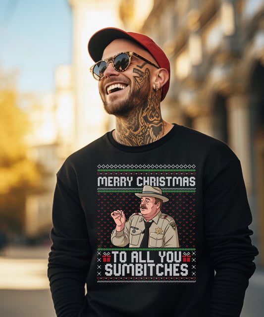 Sumbitches Shirt | Merry Christmas Sumbitches Funny Sweary Holiday T-Shirt | Edgy Ugly Sweater Party Hoodie Crewneck Gift