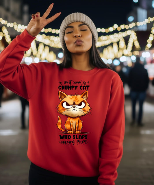 My Spirit Animal Is A Grumpy Cat Who Slaps Annoying People" - Your New Favorite Vibe | T-Shirt | Hoodie | Crewneck