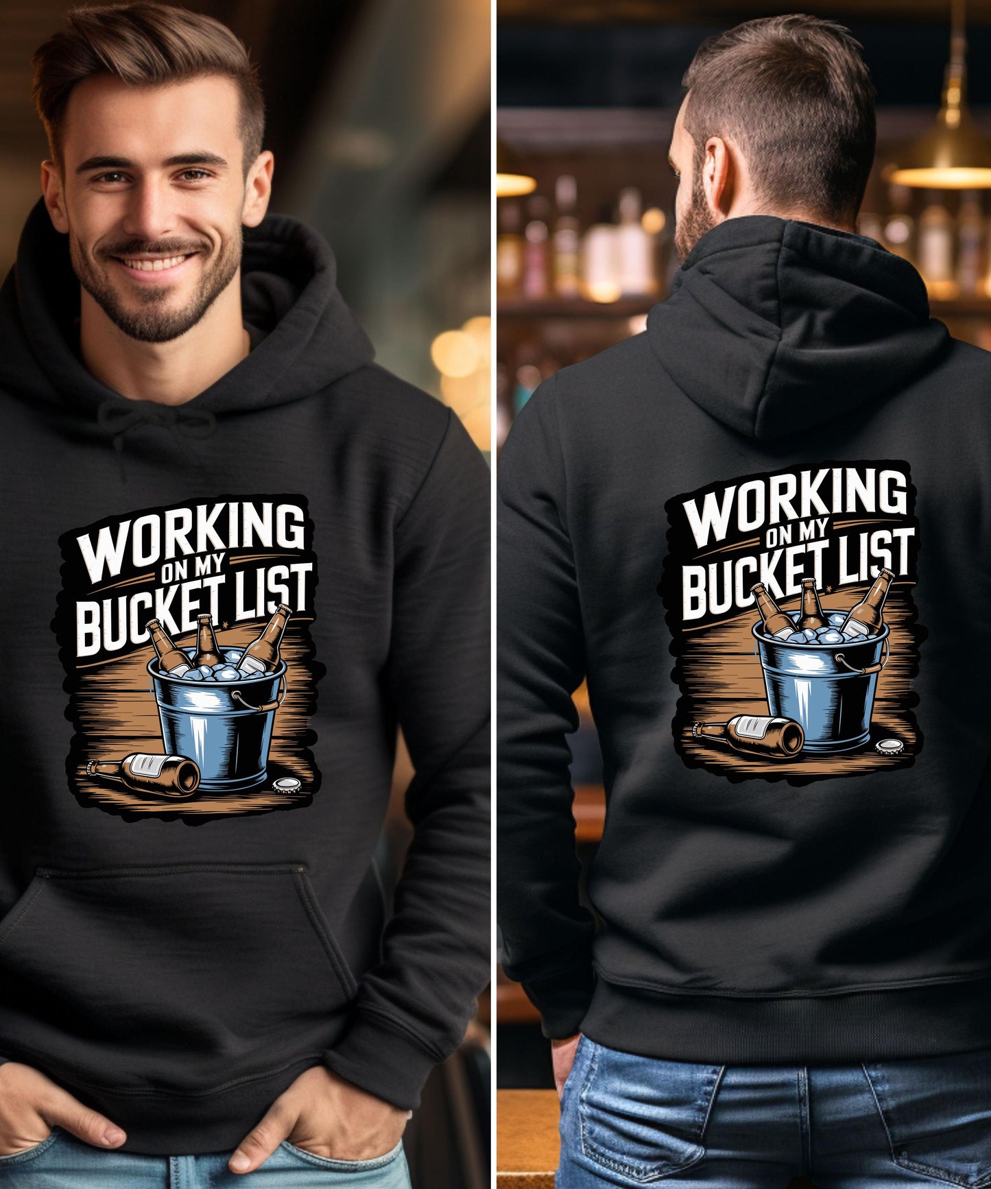 Working On My Bucket List Beer Funny Drinking T-Shirt Hoodie Crewneck | Tailgate BBQ Gift