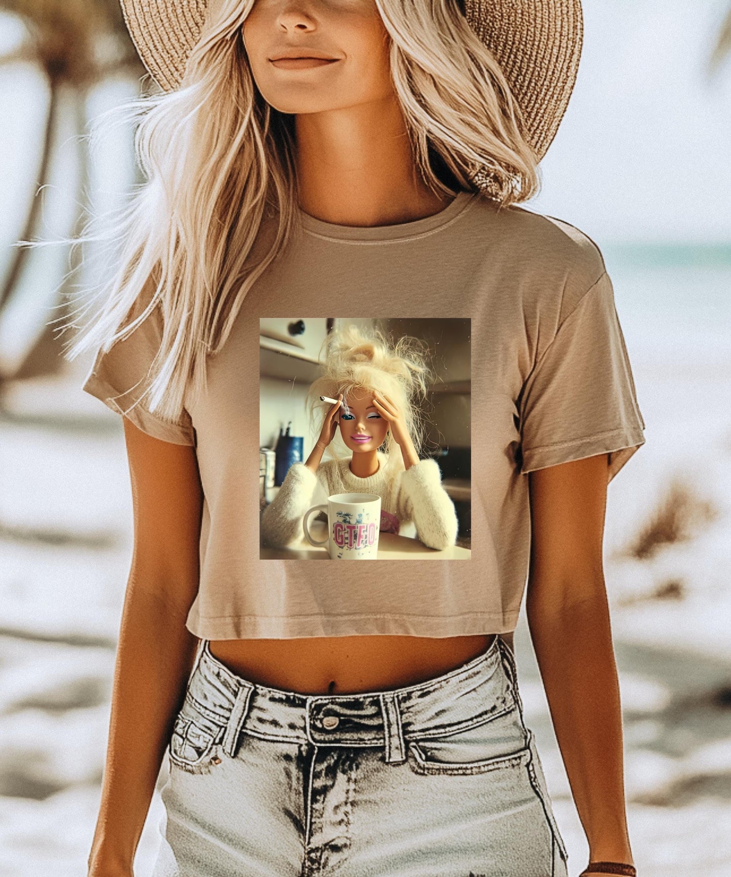 GTFO Coffee & A Smoke Messy Doll Cropped Tee | Sarcastic Y2K Tired Girl Vibe T-Shirt