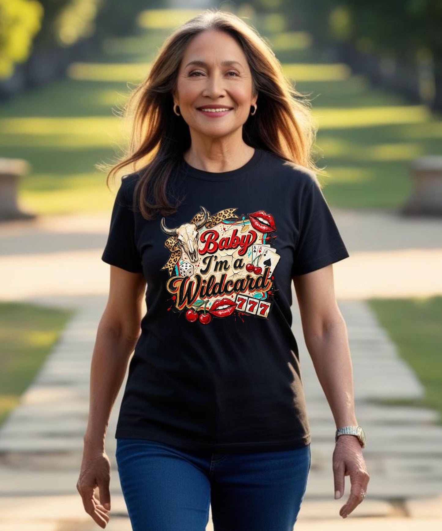 Baby I'm a Wildcard Shirt | 777 Lucky Casino Tee | Cowgirl Longhorn Skull Sweatshirt | Retro Leopard Print Apparel | Unisex Desert Vibes Top