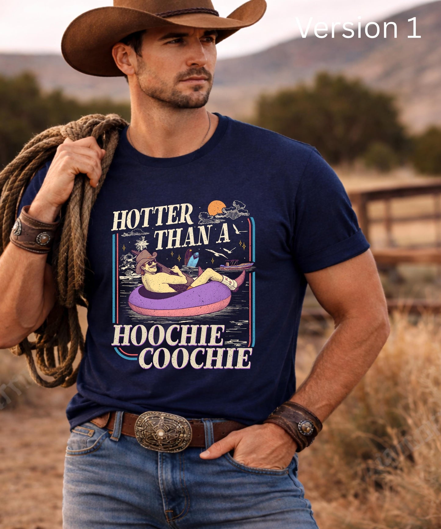 Hotter Than A Hoochie Coochie Shirt | Funny Cowboy Hoodie| Retro Western Graphic Tee | Country Music Humor Sweatshirt | Summer Lake Life Top