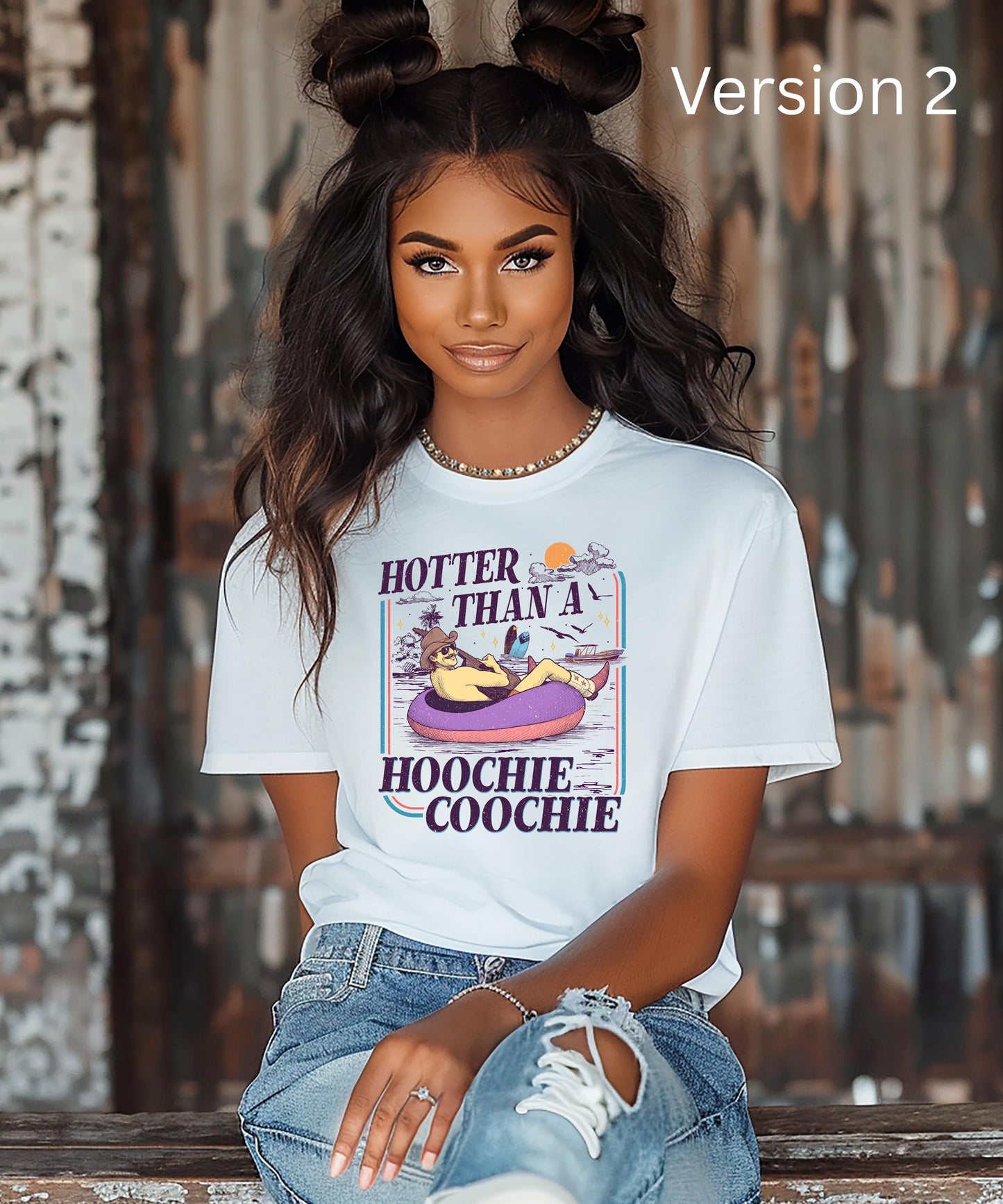 Hotter Than A Hoochie Coochie Shirt | Funny Cowboy Hoodie| Retro Western Graphic Tee | Country Music Humor Sweatshirt | Summer Lake Life Top