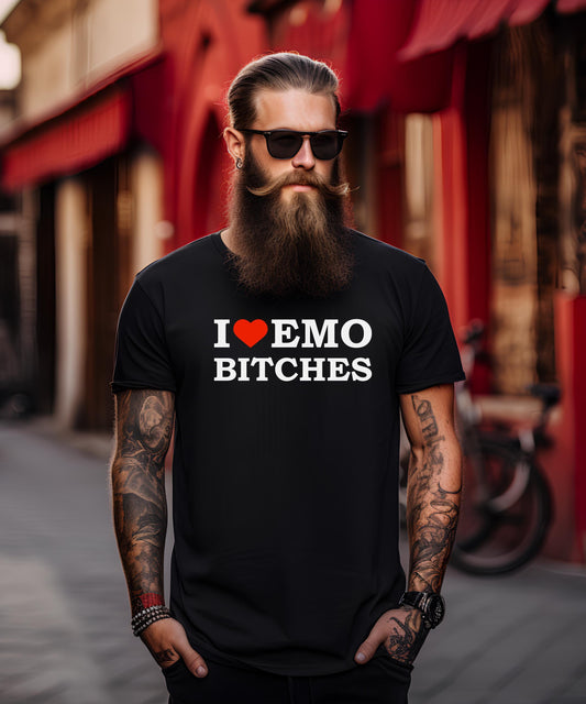 I Love Emo Bitches | Funny Sarcastic Hoodie | Emo Night Graphic Tee | Edgy Streetwear | Alt Rock Music Sweatshirt | Unisex Baddie Aesthetic