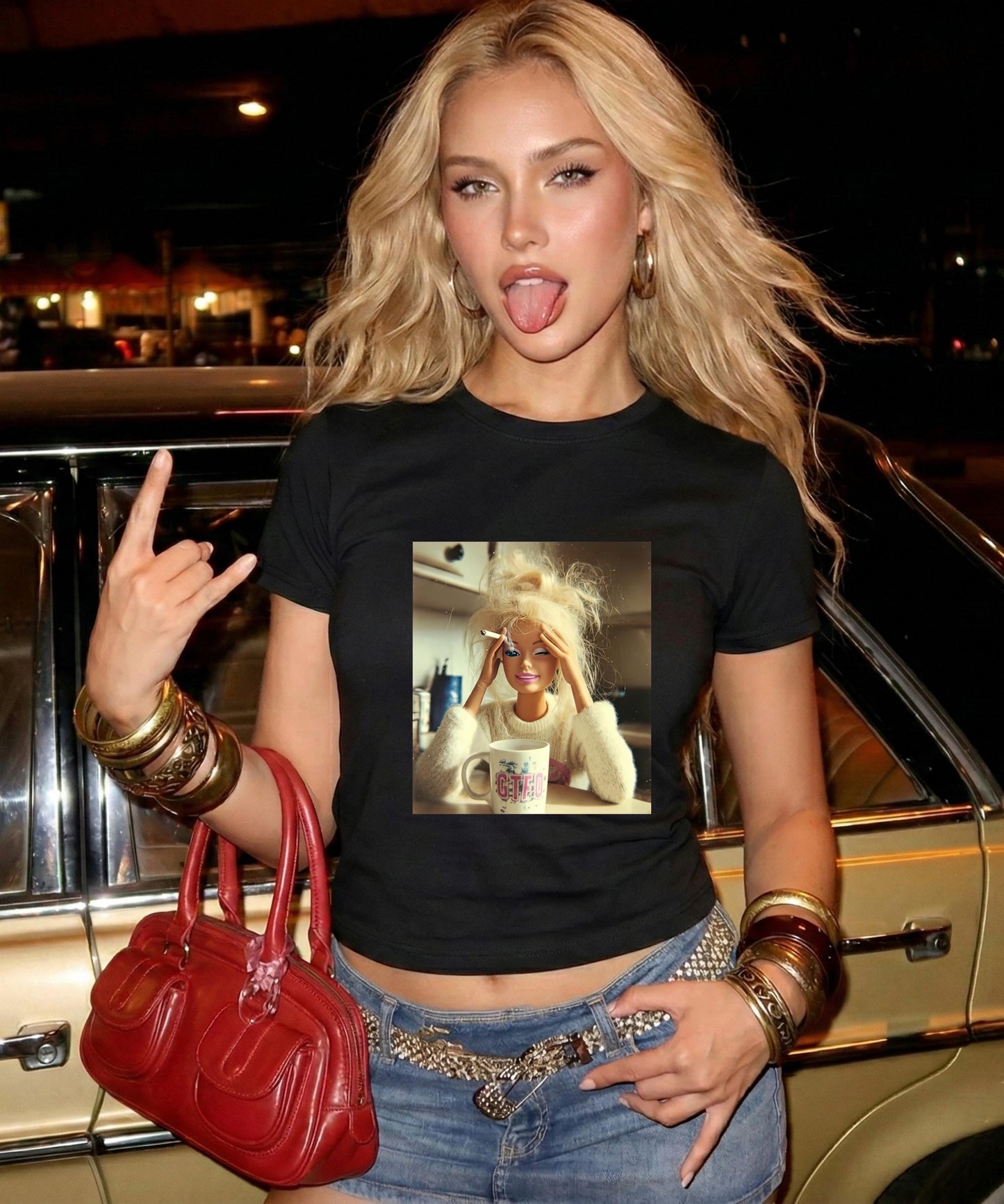GTFO Coffee & A Smoke Messy Doll Cropped Tee | Sarcastic Y2K Tired Girl Vibe T-Shirt