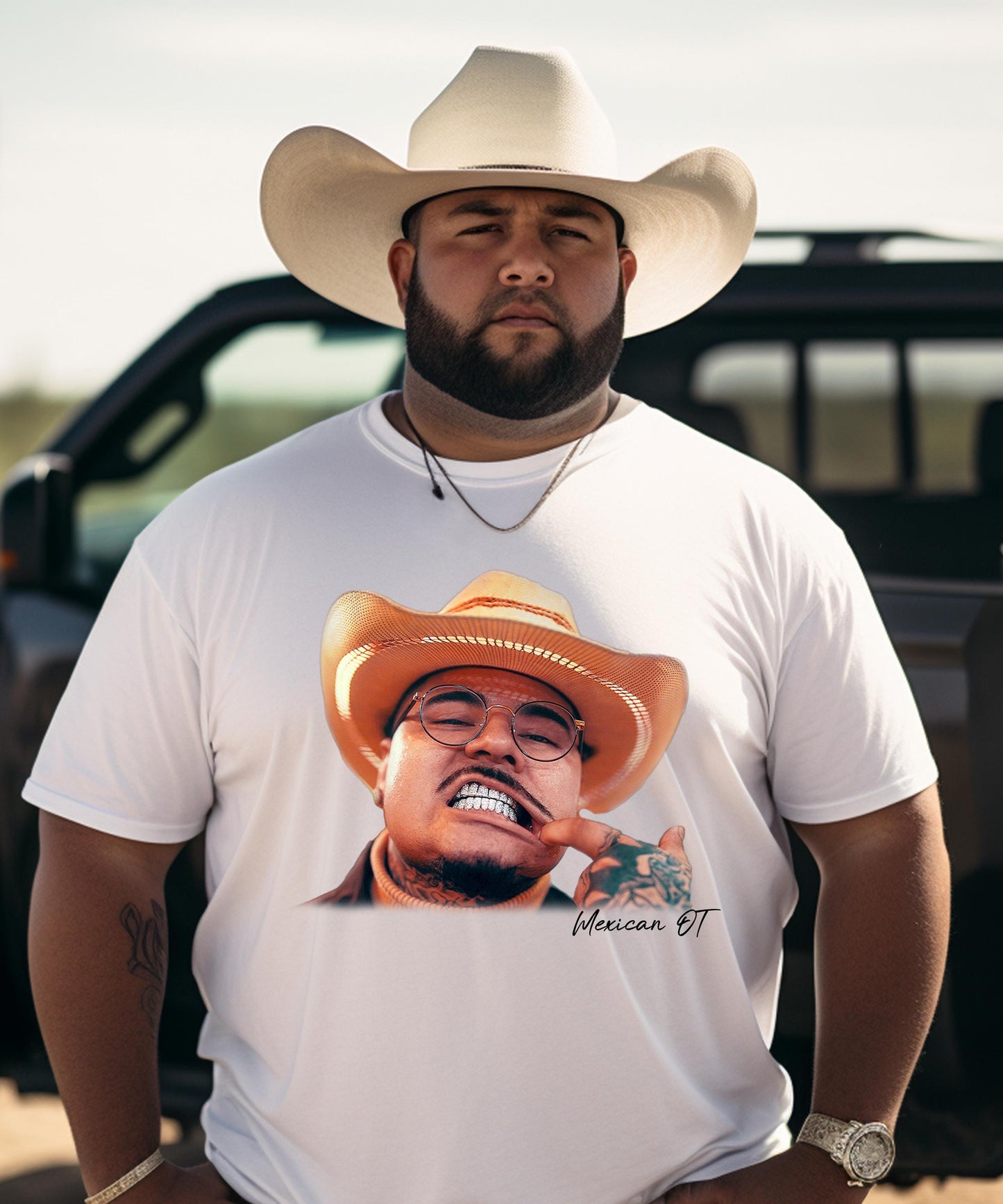Mexican OT Inspired Shirt | Texas Rap Graphic Tee | Cowboy with Grill | Houston Streetwear | Hip Hop Concert Outfit | Light Color Apparel