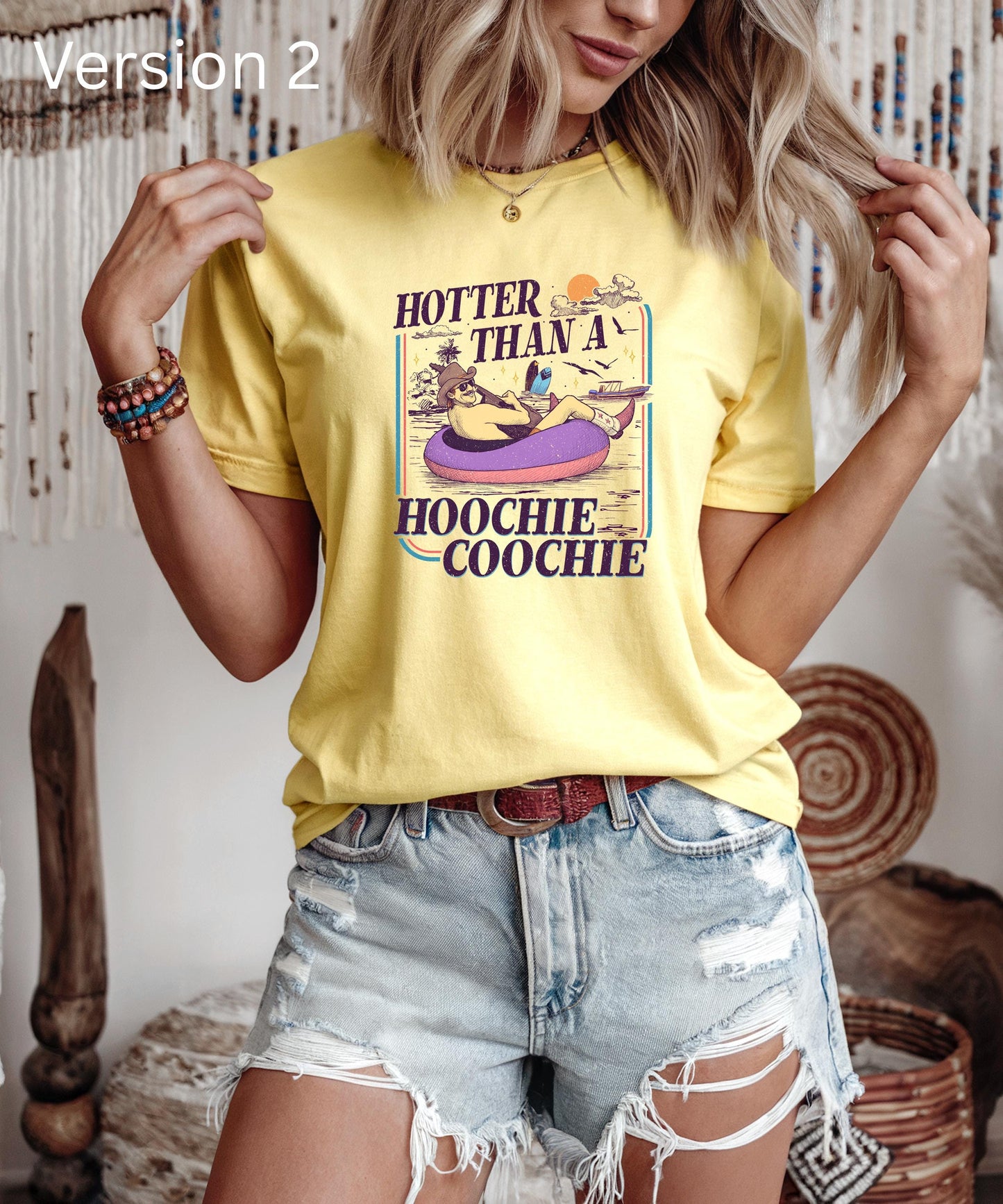 Hotter Than A Hoochie Coochie Shirt | Funny Cowboy Hoodie| Retro Western Graphic Tee | Country Music Humor Sweatshirt | Summer Lake Life Top
