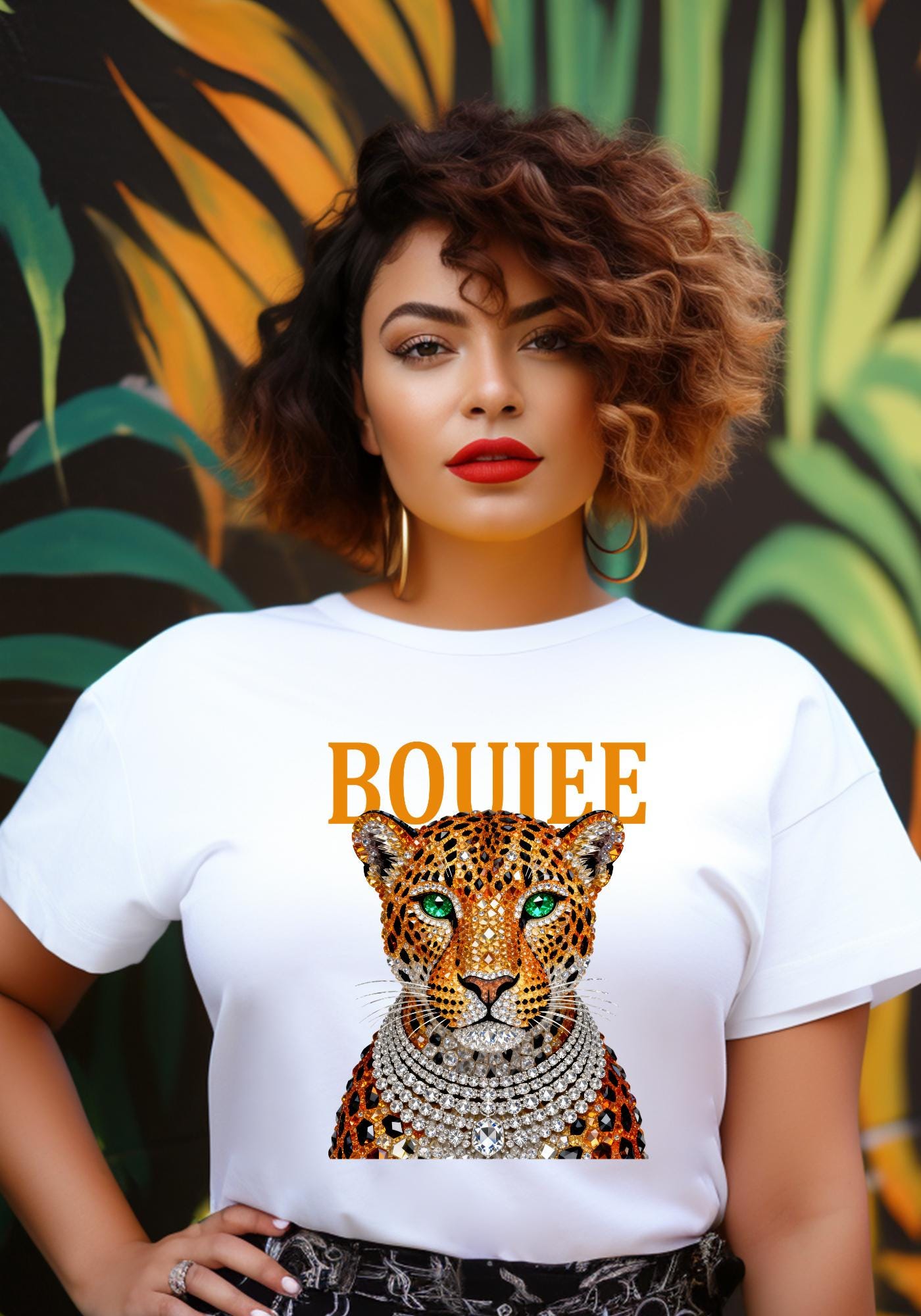 Jeweled Leopard Boujee Shirt, Glam Animal Print Graphic Tee, Sparkly Big Cat Hoodie, Fierce Cheetah Crew Neck Sweater, Adult & Youth Sizes