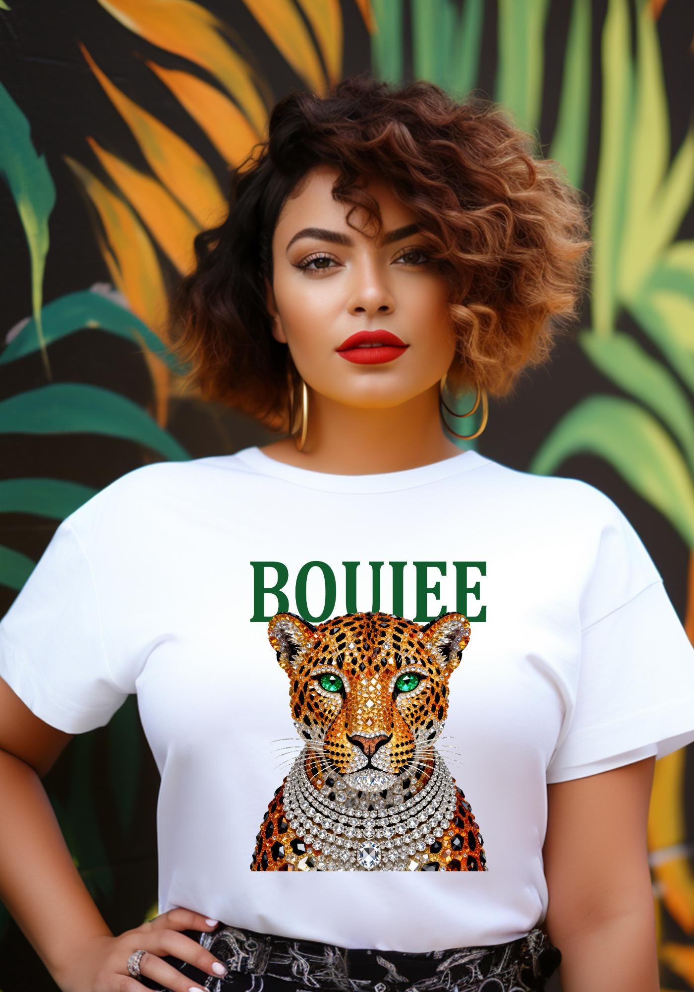 Jeweled Leopard Boujee Shirt, Glam Animal Print Graphic Tee, Sparkly Big Cat Hoodie, Fierce Cheetah Crew Neck Sweater, Adult & Youth Sizes