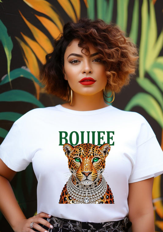 Jeweled Leopard Boujee Shirt, Glam Animal Print Graphic Tee, Sparkly Big Cat Hoodie, Fierce Cheetah Crew Neck Sweater, Adult & Youth Sizes