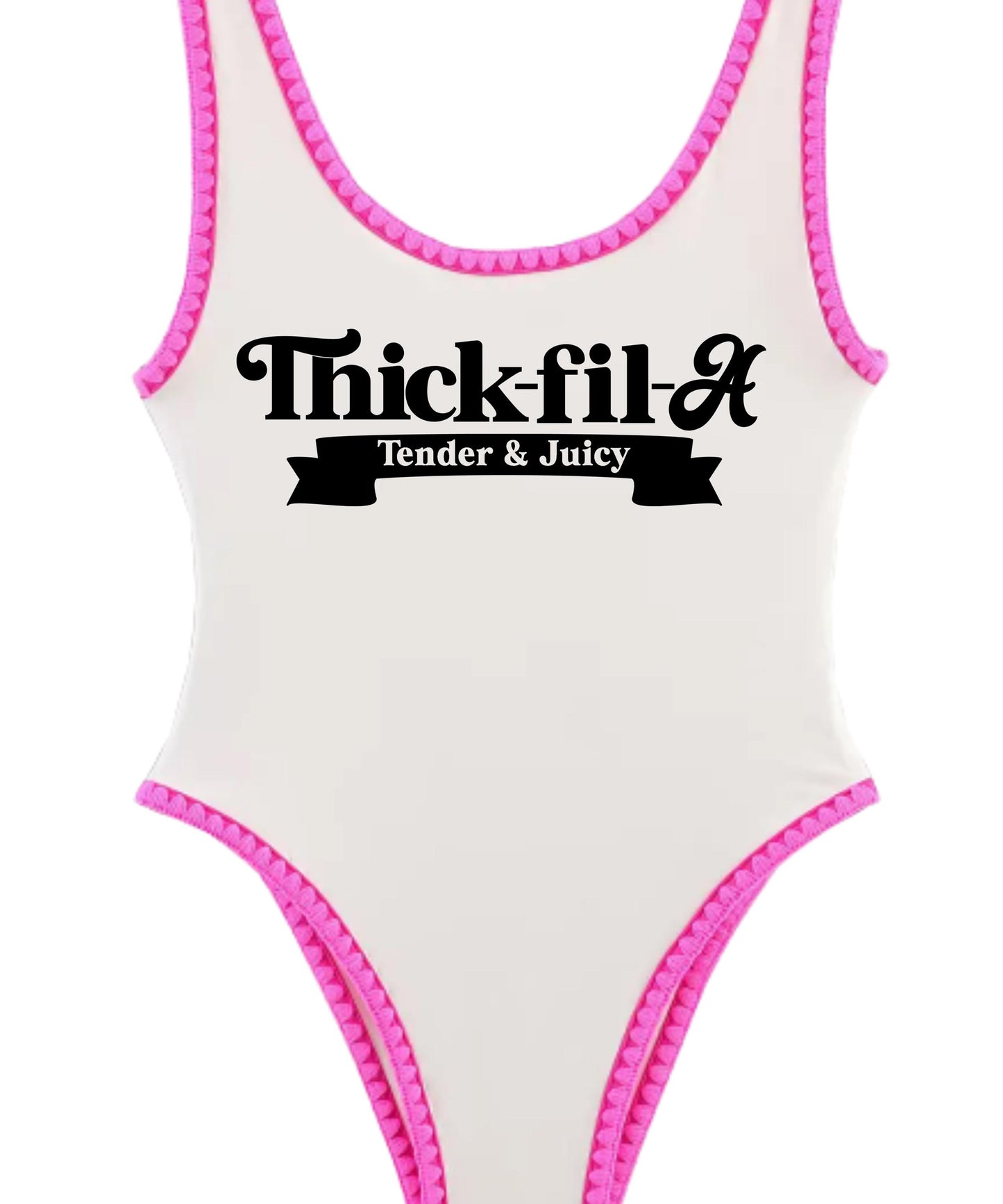 Thick-fil-A Swimsuit, Women's Bathing Suit, Tender & Juicy One Piece, Body Positivity Swimwear,   Curvy Girl Swimsuit, Girls Trip Beachwear
