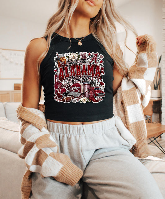She's From Alabama Crop Top, Southern Girl Tailgate Tank, Roll Tide Graphic Tee, Game Day Football Apparel, Country Bama Shirt