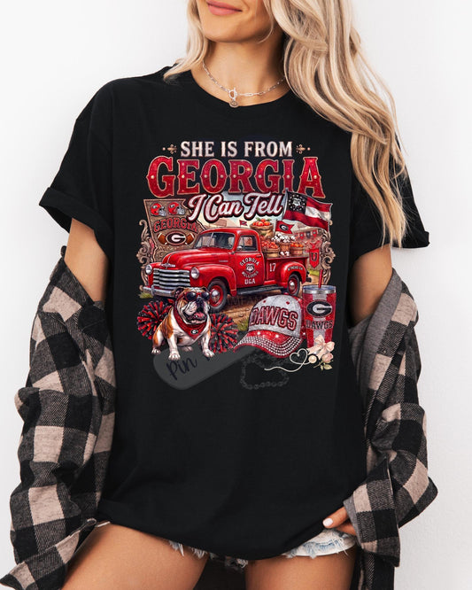 She is From Georgia I Can Tell - Georgia Bulldogs Game Day File - Vintage Red Truck Tailgate Design - DIY Apparel Digital Download