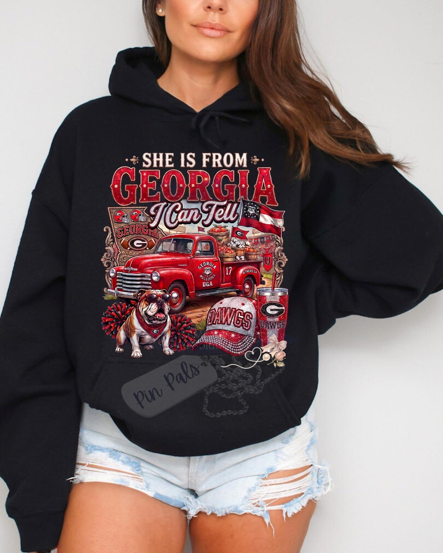 She is From Georgia I Can Tell - Georgia Bulldogs Game Day File - Vintage Red Truck Tailgate Design - DIY Apparel Digital Download