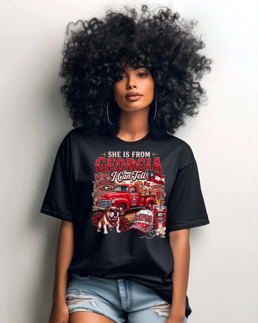She Is From Georgia I Can Tell Shirt Game Day Tailgate Tee, Southern Girl Bulldog Apparel, Football Crewneck, Vintage Truck Hoodie Dawgs Top
