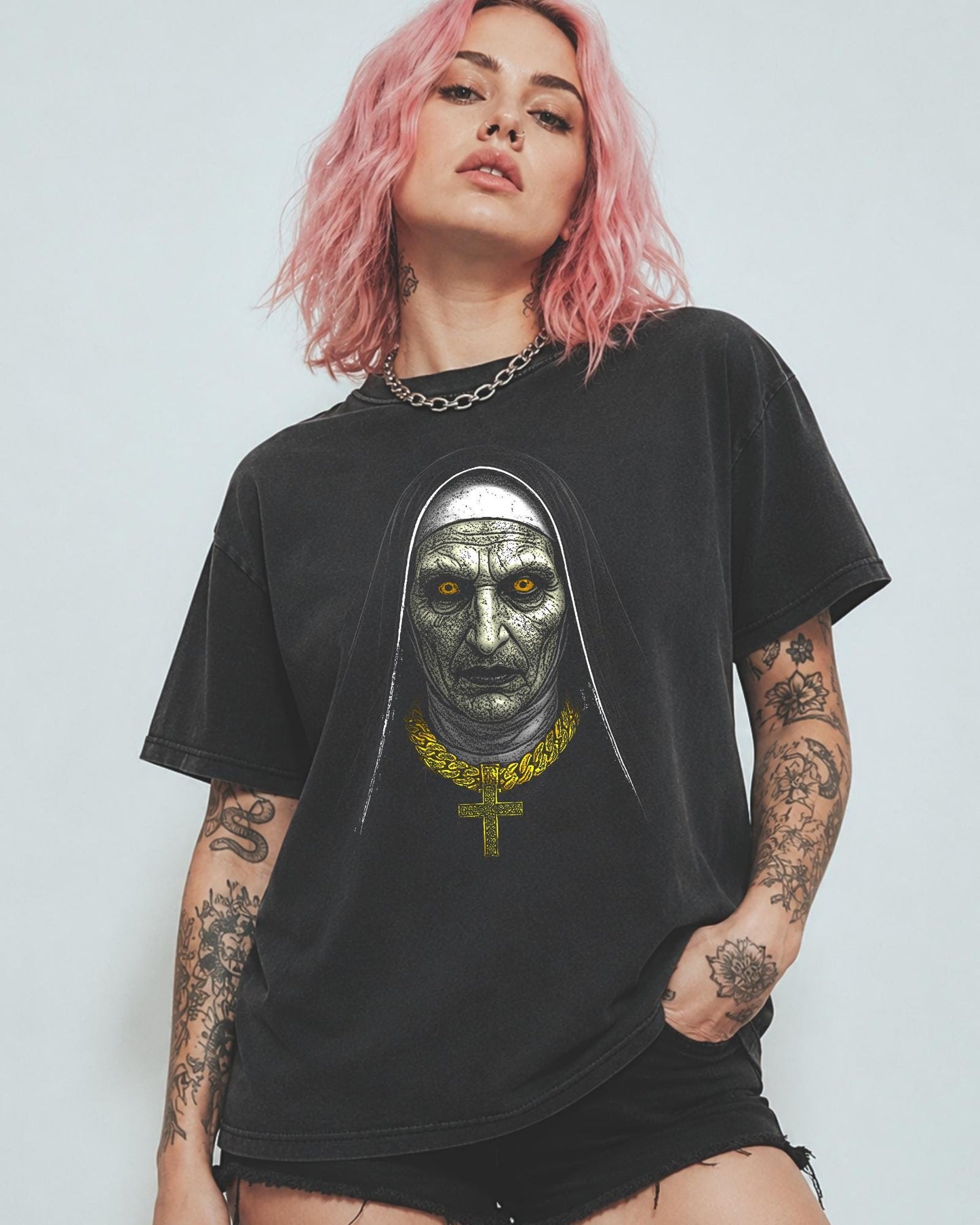 Horror Movie Shirt, The Nun Inspired Graphic Tee, Hip Hop Halloween Top, Scary Goth Hoodie, Youth Adult  Halloween Crewneck Sweaters