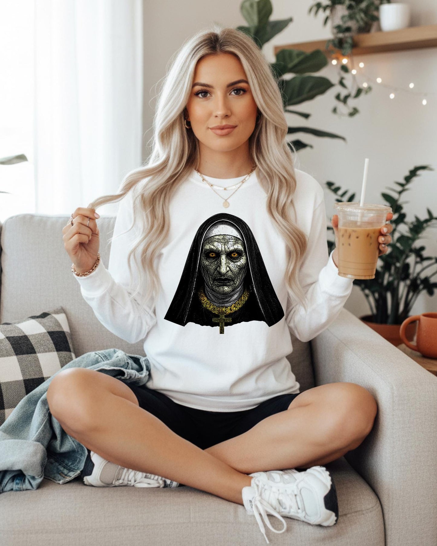 Horror Movie Shirt, The Nun Inspired Graphic Tee, Hip Hop Halloween Top, Scary Goth Hoodie, Youth Adult  Halloween Crewneck Sweaters