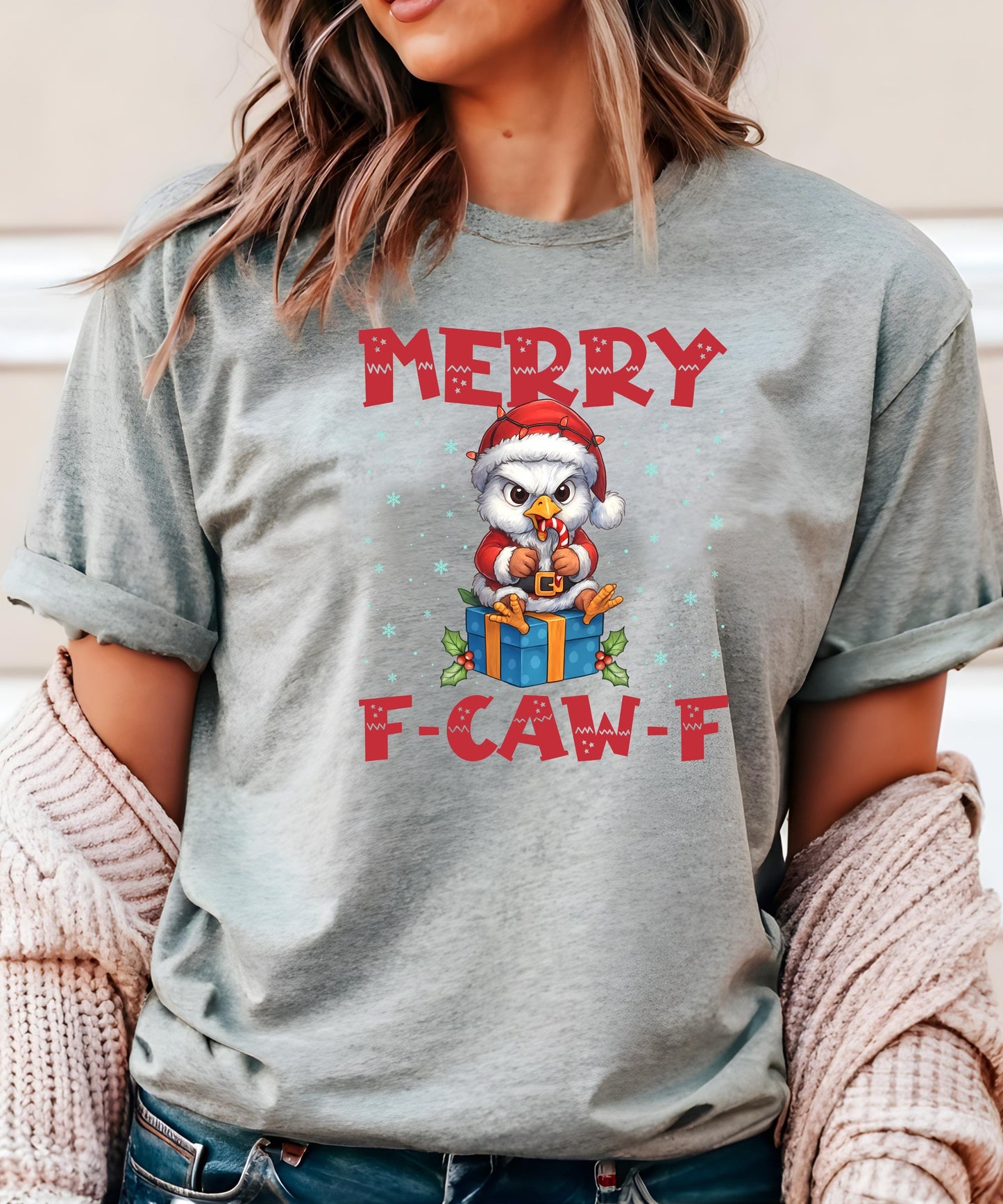 Merry F-Caw-F Shirt, Funny Christmas Tee, Sarcastic Holiday Top, Angry Bird Hoodie, Edgy Humor Sweater, Adult Mens Womens Winter Apparel!