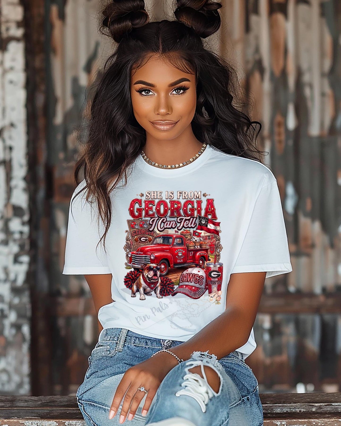 She is From Georgia I Can Tell - Georgia Bulldogs Game Day File - Vintage Red Truck Tailgate Design - DIY Apparel Digital Download