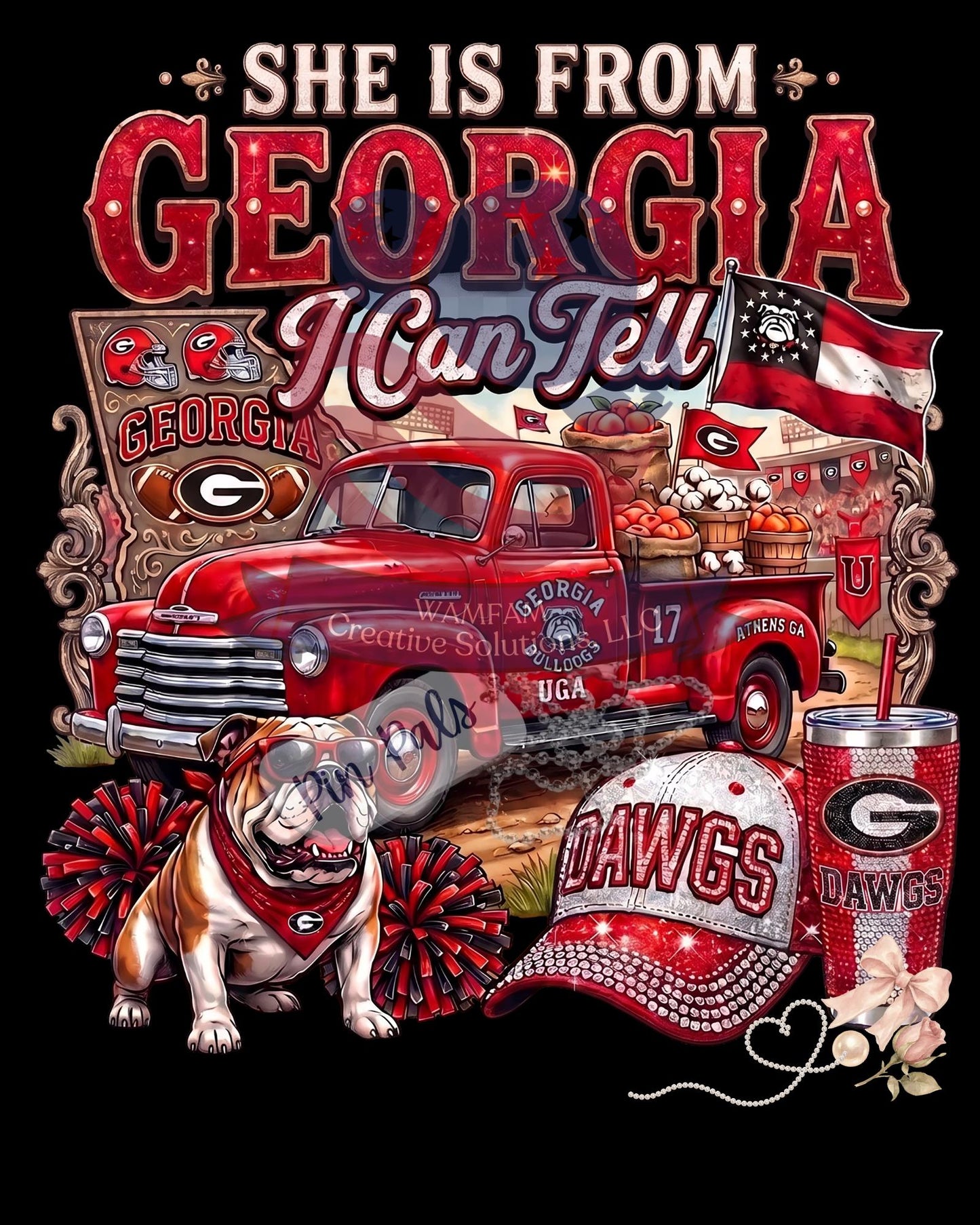 She is From Georgia I Can Tell - Georgia Bulldogs Game Day File - Vintage Red Truck Tailgate Design - DIY Apparel Digital Download