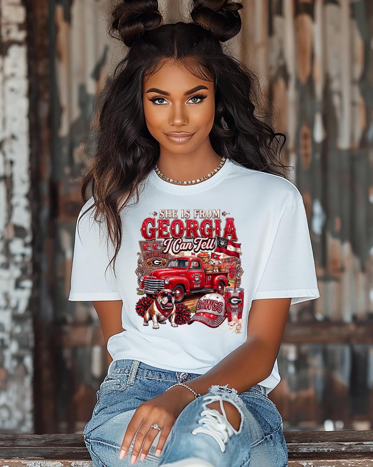 She Is From Georgia I Can Tell Shirt Game Day Tailgate Tee, Southern Girl Bulldog Apparel, Football Crewneck, Vintage Truck Hoodie Dawgs Top