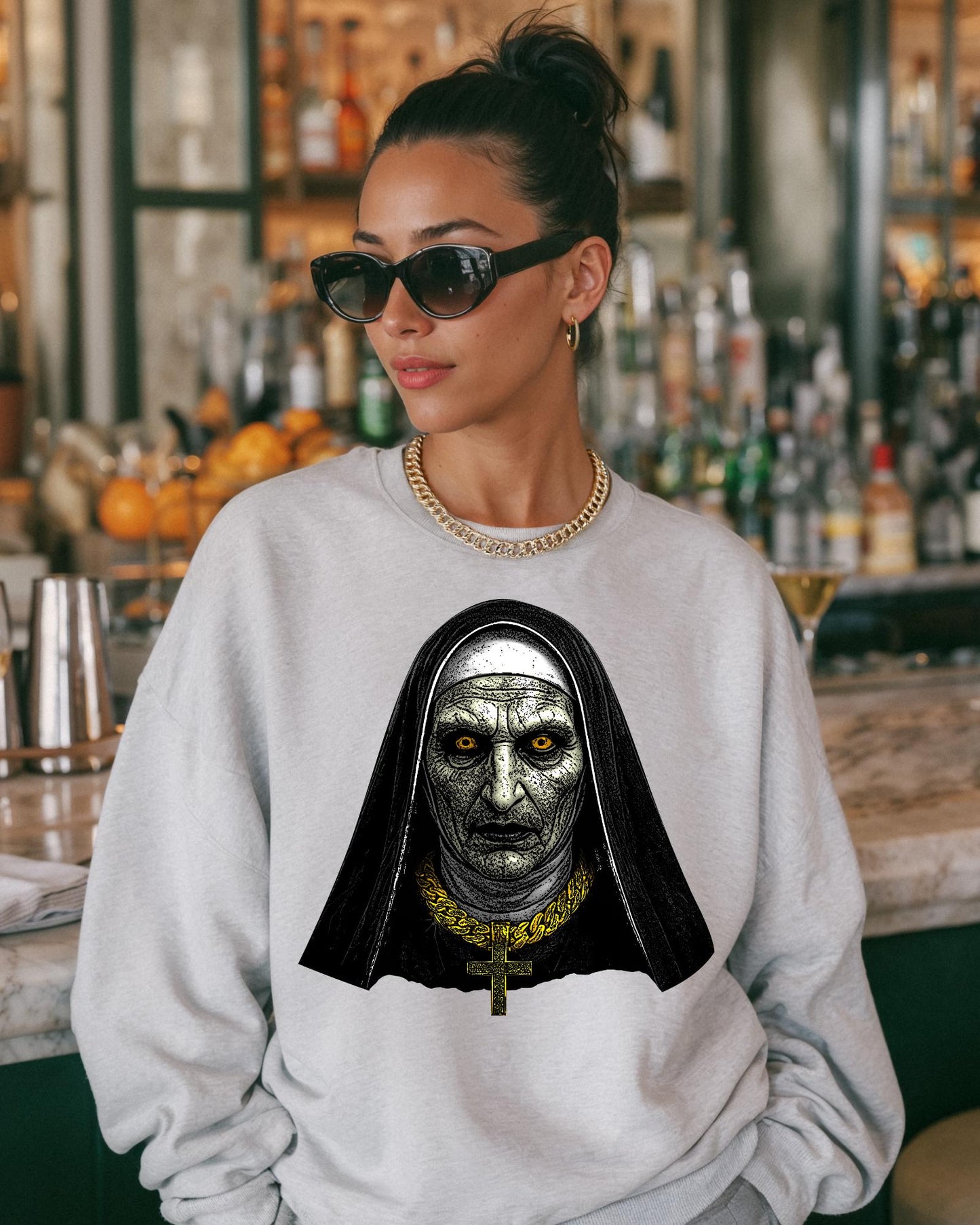 Horror Movie Shirt, The Nun Inspired Graphic Tee, Hip Hop Halloween Top, Scary Goth Hoodie, Youth Adult  Halloween Crewneck Sweaters