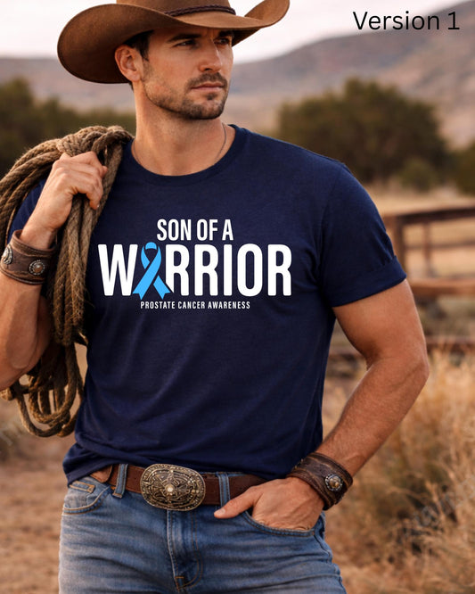 Son of a Warrior Shirt, Prostate Cancer Awareness T-Shirt, Light Blue Ribbon Tee, Dad Cancer Support Hoodie, Family Fight Sweatshirt