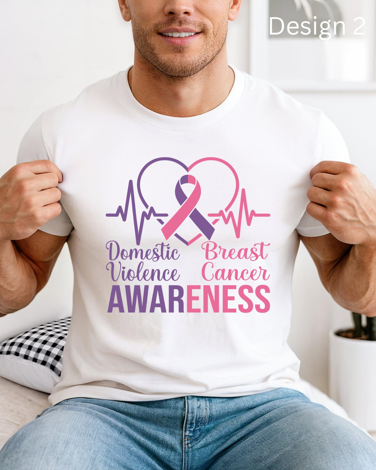 Breast Cancer Domestic Violence Awareness Shirt Pink Purple Ribbon Graphic Tee Survivor Top October Hoodie Youth Adult Crewneck Sweaters
