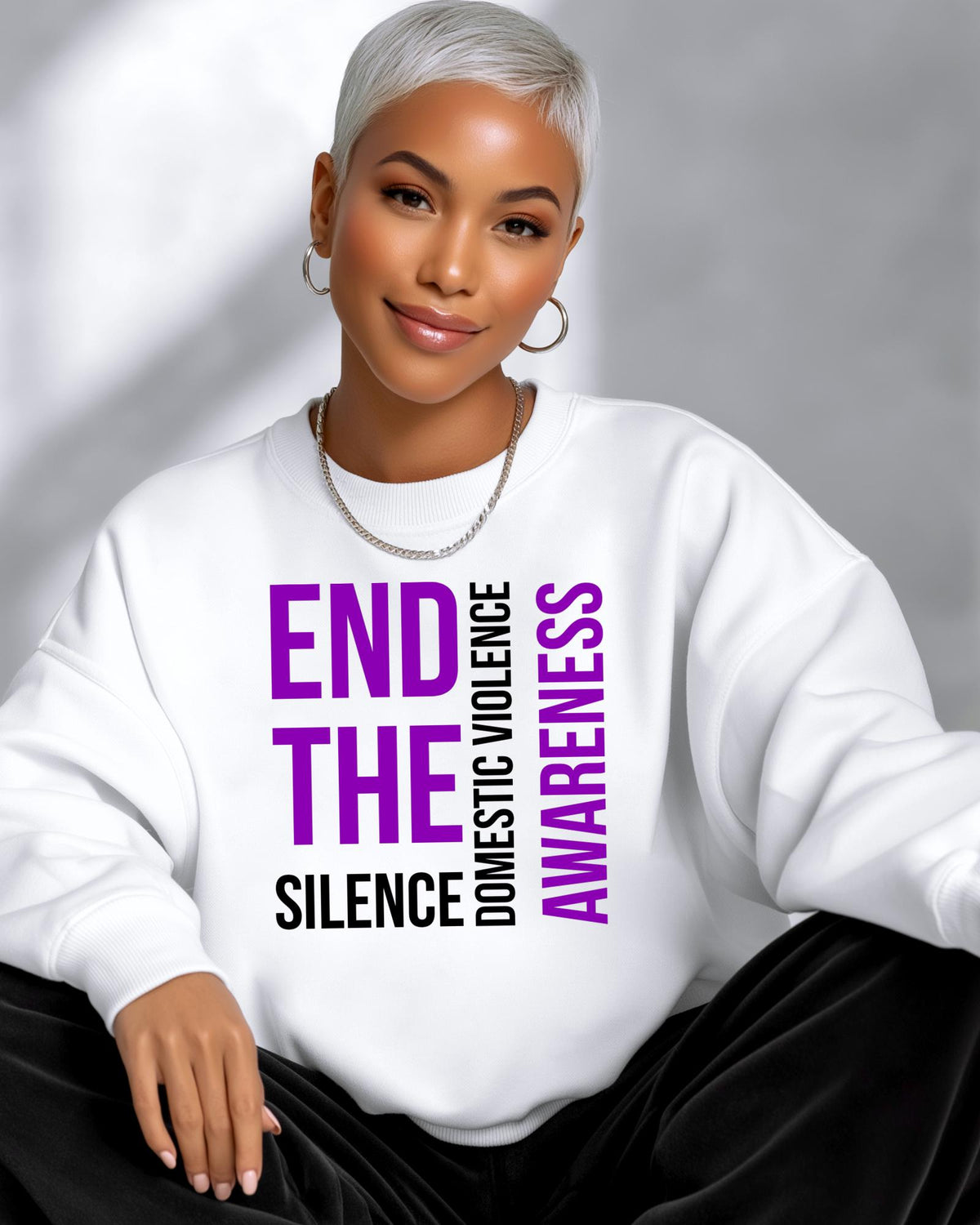 End The Silence Shirt Domestic Violence Awareness Tee Purple Ribbon Graphic Top Survivor Hoodie Youth Adult Crewneck Empowering Sweater