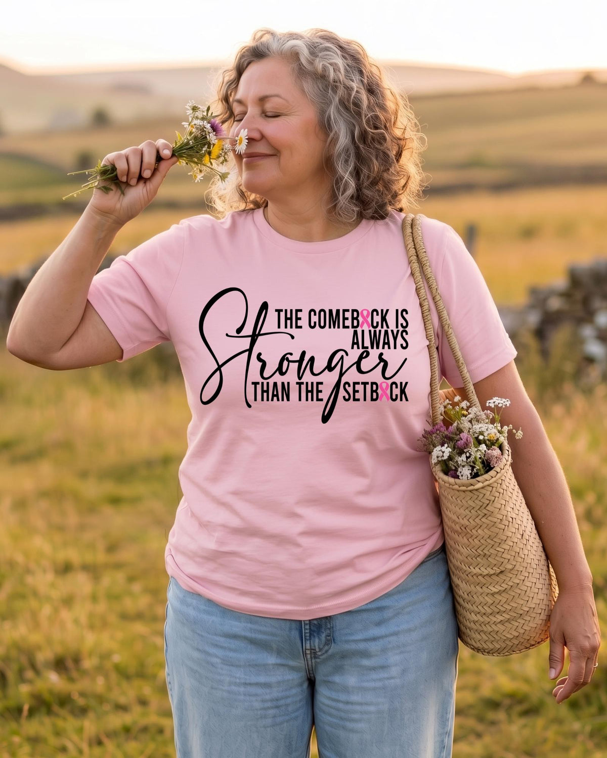 Breast Cancer Survivor Shirt Pink Ribbon Graphic Tee The Comeback Is Stronger Top Adult Hoodie Womens Crewneck Sweater Inspirational Gift!