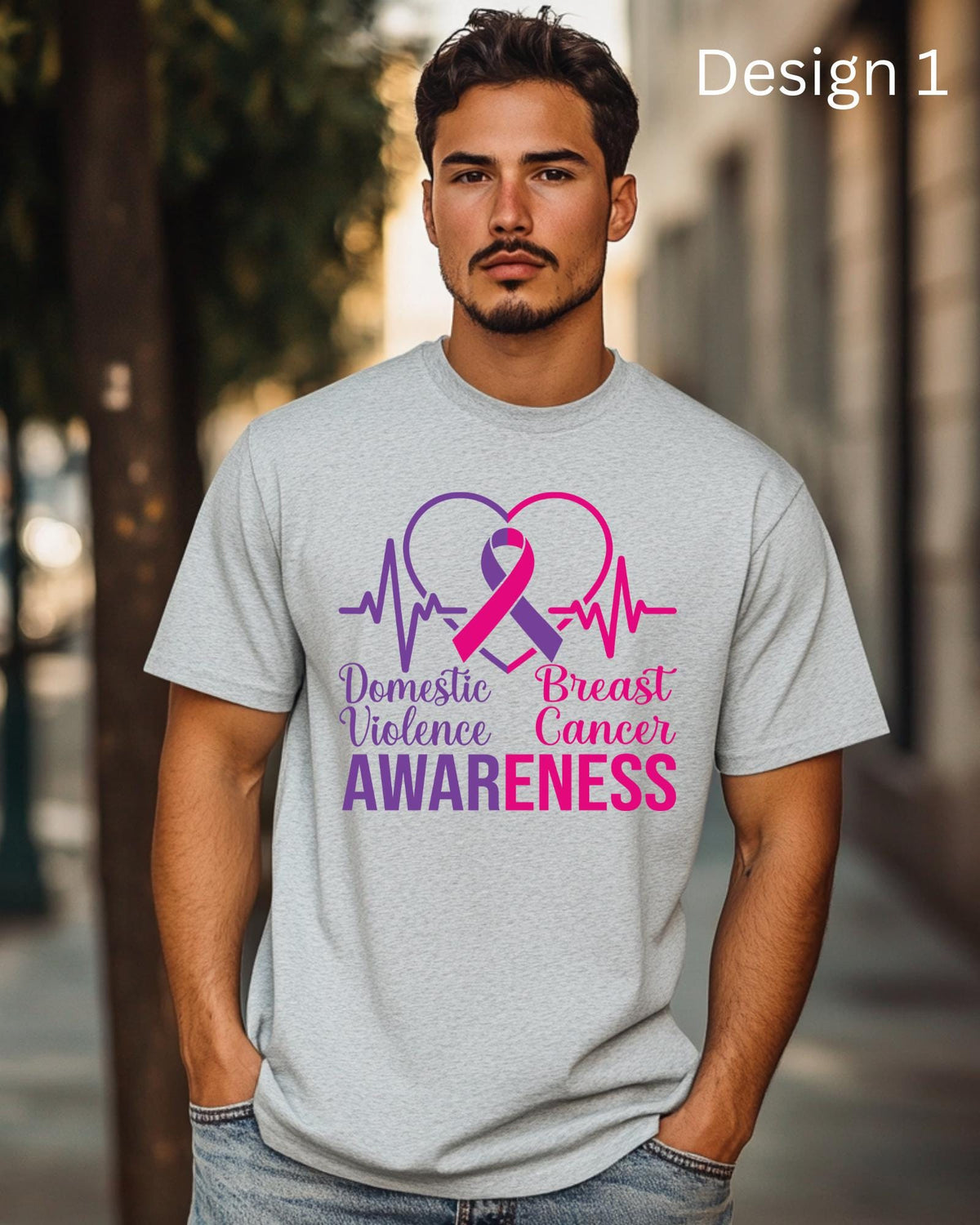 Breast Cancer Domestic Violence Awareness Shirt Pink Purple Ribbon Graphic Tee Survivor Top October Hoodie Youth Adult Crewneck Sweaters