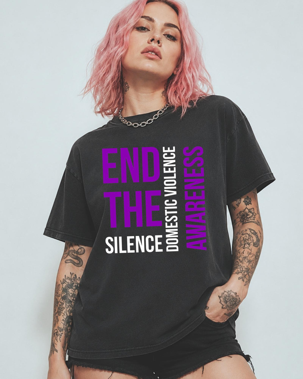 End The Silence Shirt Domestic Violence Awareness Tee Purple Ribbon Graphic Top Survivor Hoodie Youth Adult Crewneck Empowering Sweater