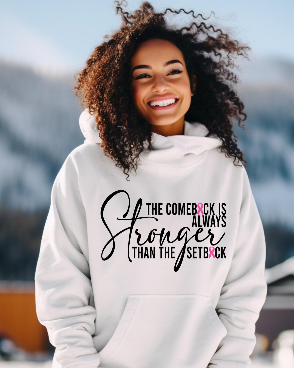 Breast Cancer Survivor Shirt Pink Ribbon Graphic Tee The Comeback Is Stronger Top Adult Hoodie Womens Crewneck Sweater Inspirational Gift!