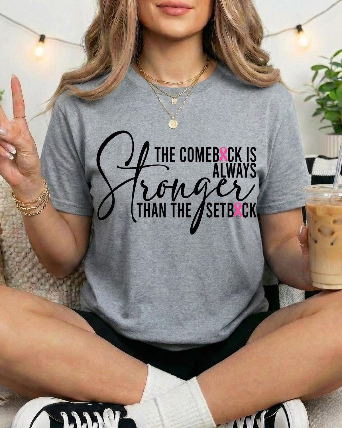Breast Cancer Survivor Shirt Pink Ribbon Graphic Tee The Comeback Is Stronger Top Adult Hoodie Womens Crewneck Sweater Inspirational Gift!
