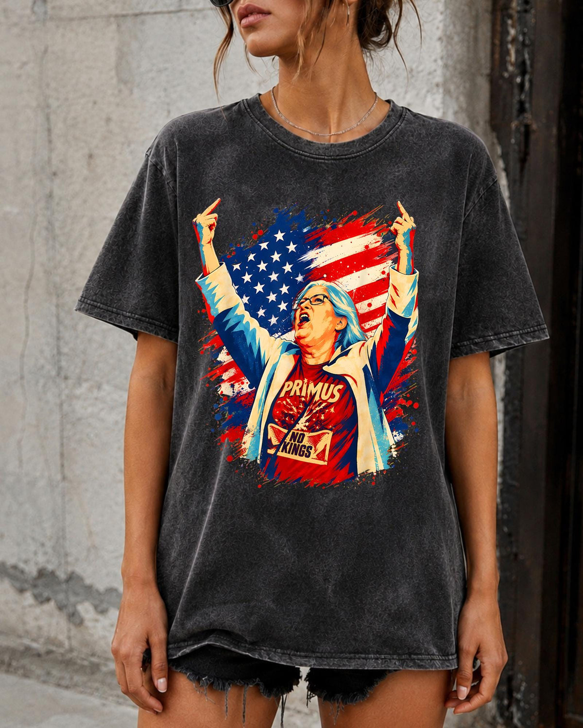Funny Primus No Kings Shirt Aunt Sue Graphic Tee Edgy Patriotic Top Adult Youth Hoodie Crewneck Sweater Sarcastic Double Bird Gift